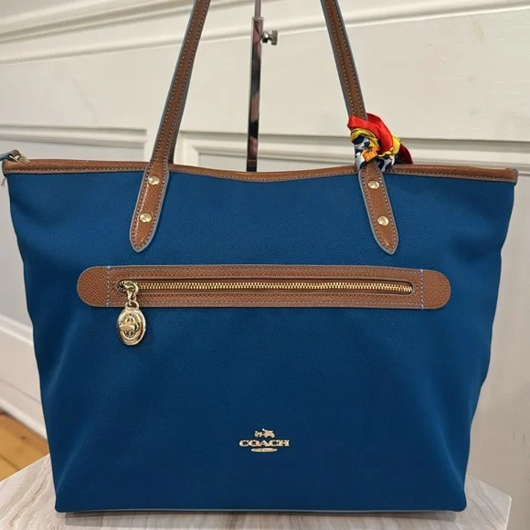 Coach Bag Canvas and Leather Trimmed Blue and Brown Tote - Picture 4 of 17